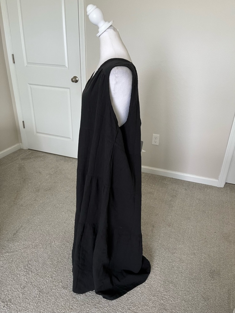 NWT Quince Organic Cotton Gauze Black V-Neck Tiered Maxi Dress Size 3X - Picture 5 of 13